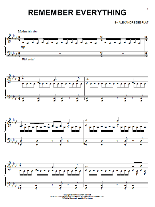 Alexandre Desplat Remember Everything Sheet Music
