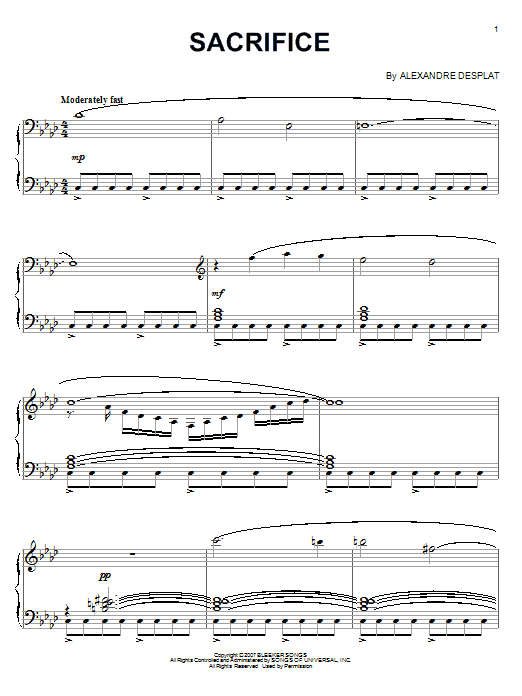 Alexandre Desplat Sacrifice Sheet Music