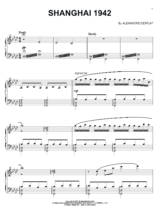 Alexandre Desplat Shanghai 1942 Sheet Music