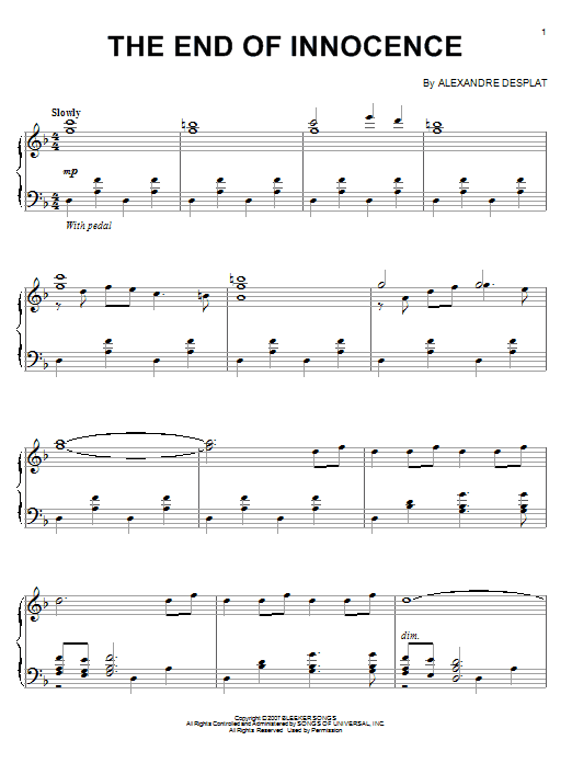 Alexandre Desplat The End Of Innocence Sheet Music