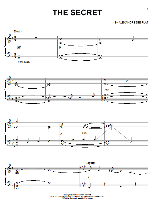 Alexandre Desplat The Secret Sheet Music