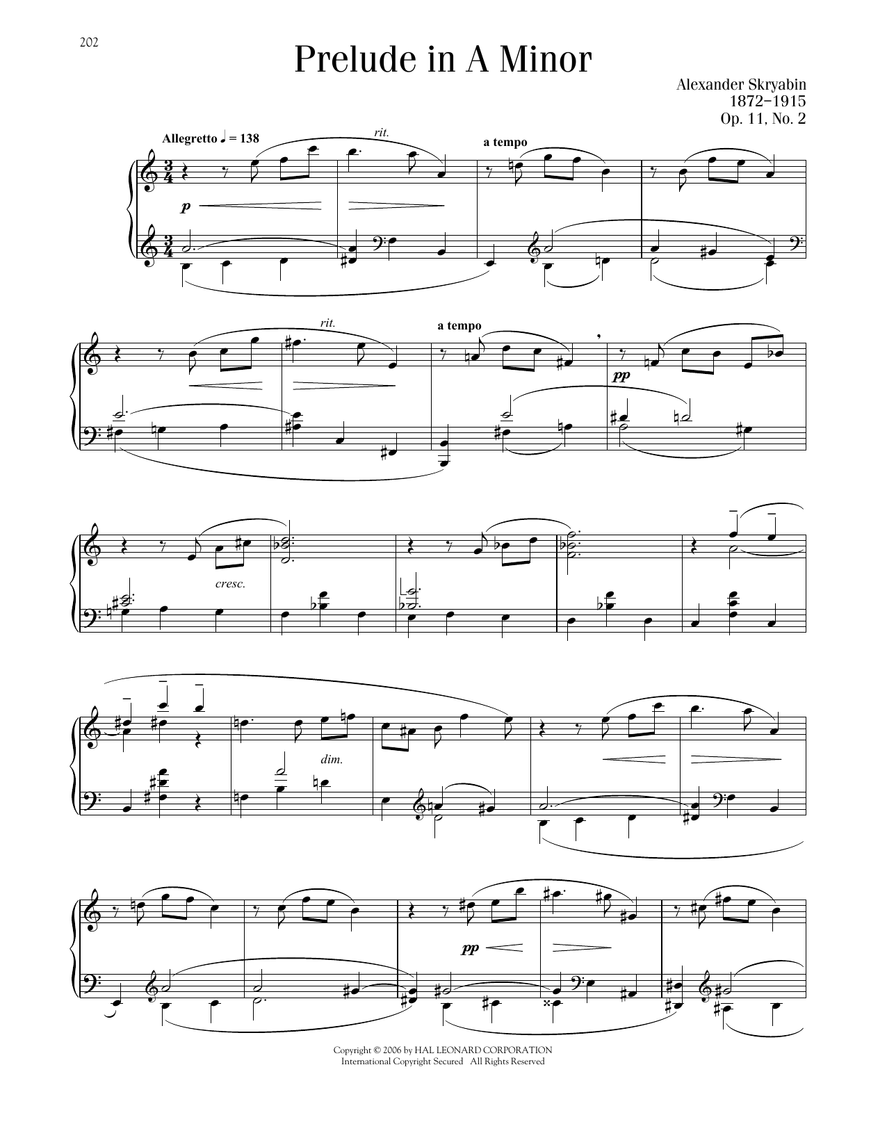 Alexandre Scriabin Prelude In A Minor, Op. 11, No. 2 Sheet Music
