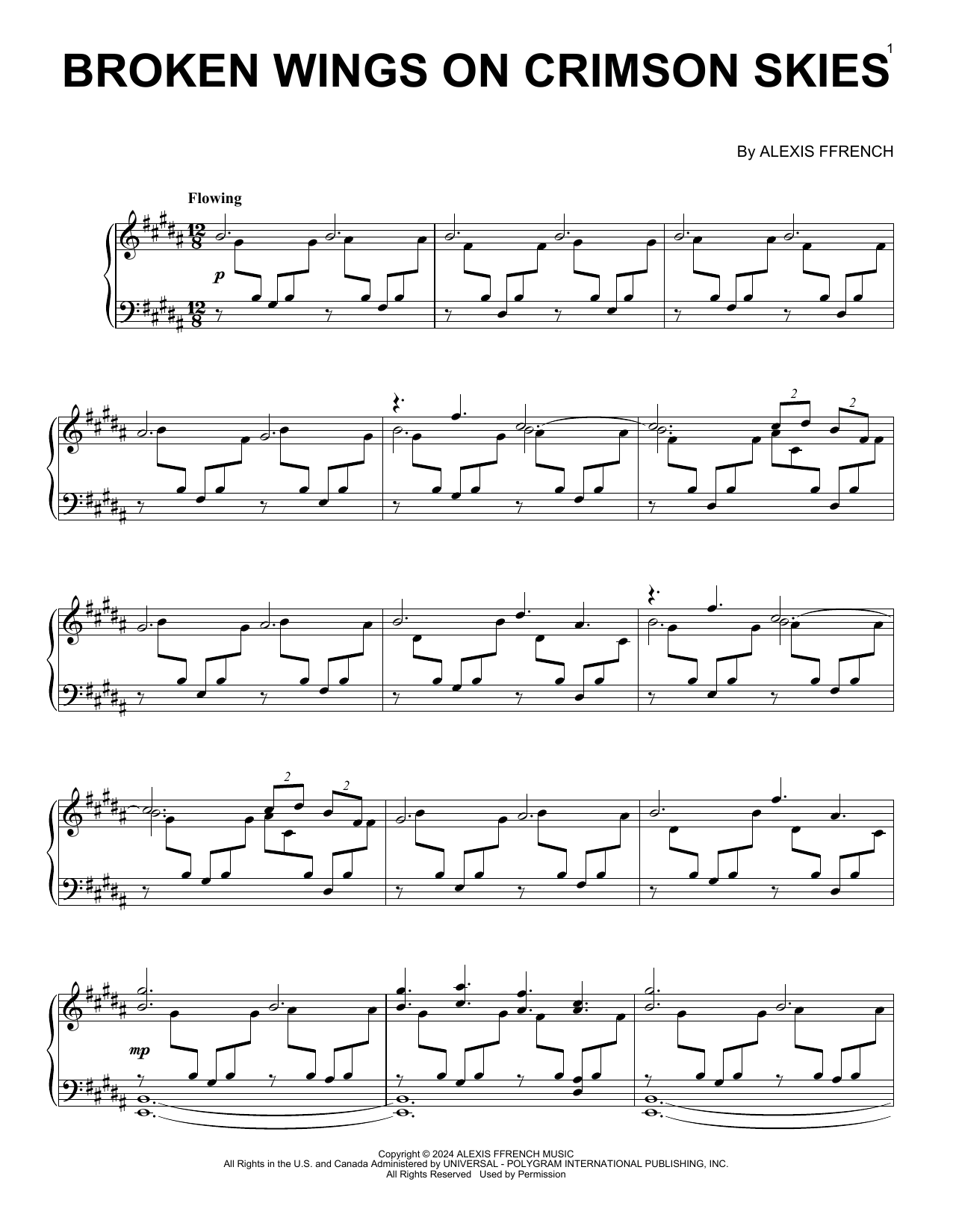 Alexis Ffrench Broken Wings On Crimson Skies Sheet Music