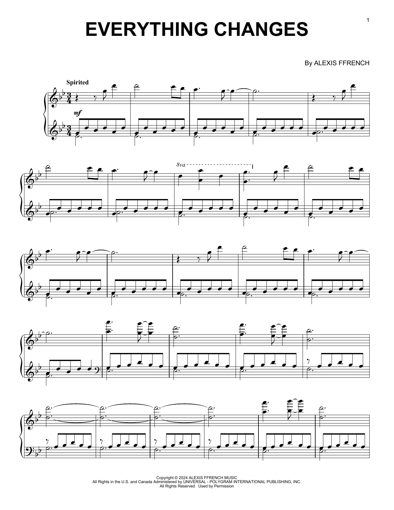 Alexis Ffrench Everything Changes Sheet Music