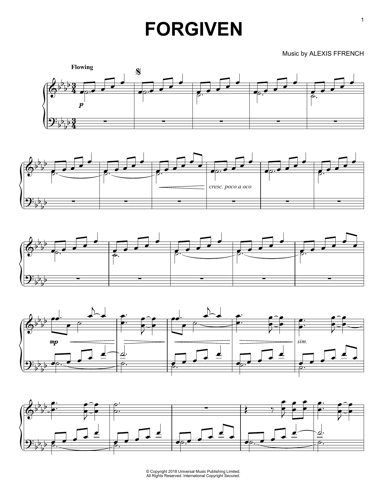 Alexis Ffrench Forgiven Sheet Music