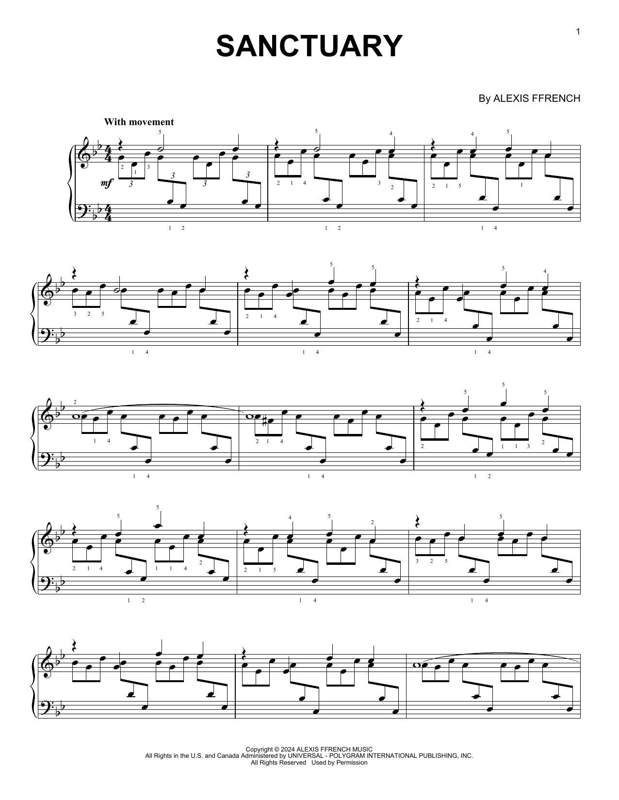 Alexis Ffrench Sanctuary Sheet Music