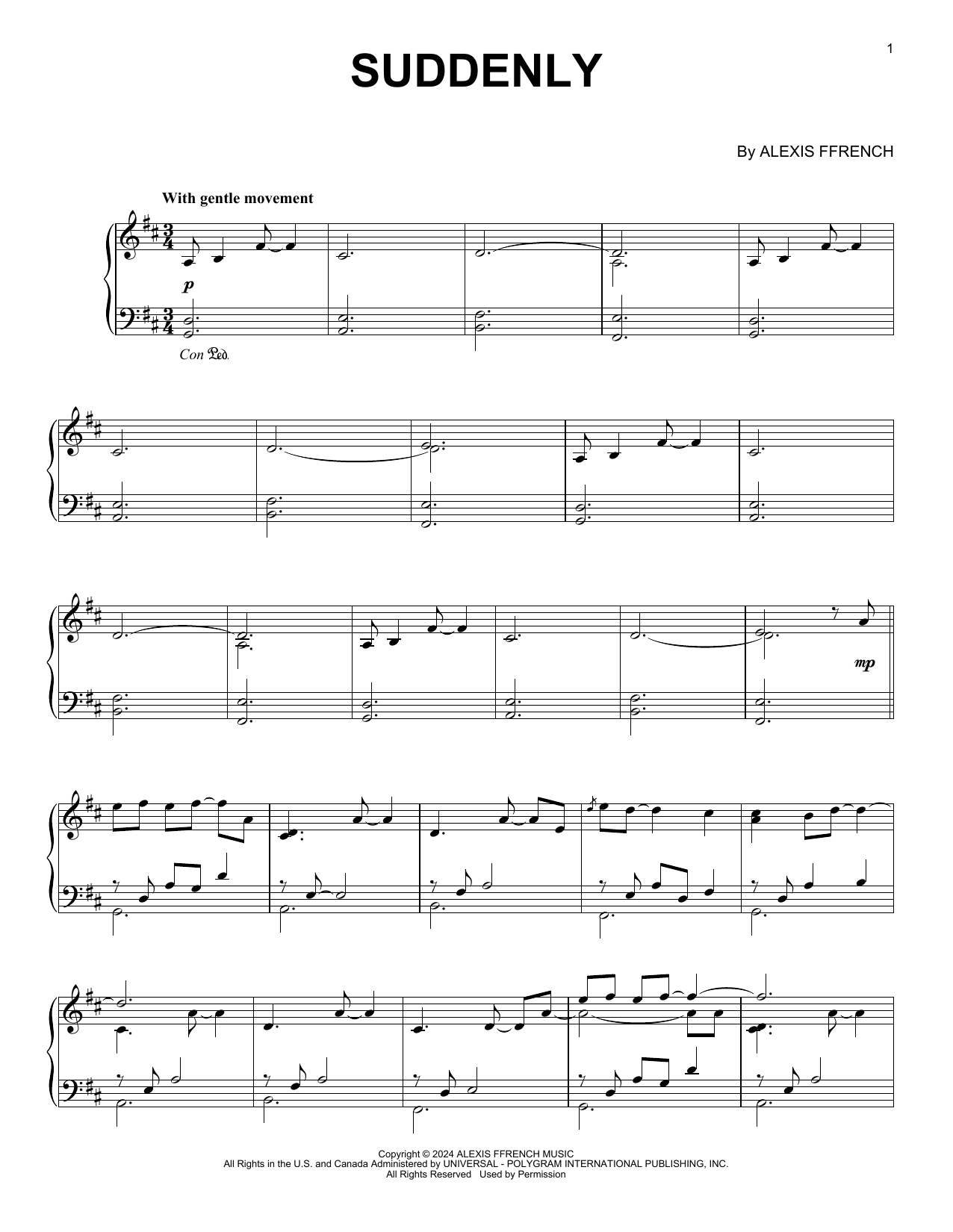 Alexis Ffrench Suddenly Sheet Music