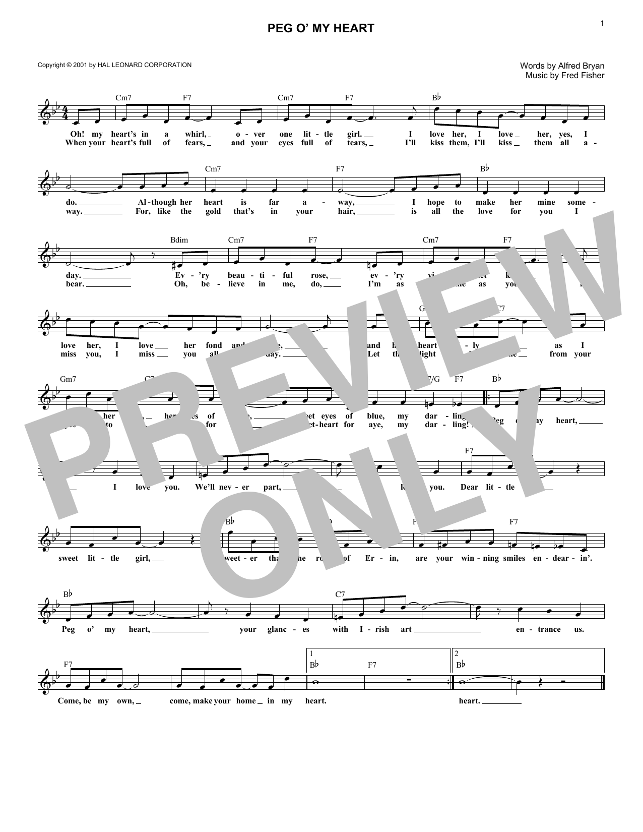 Alfred Bryan Peg O' My Heart Sheet Music