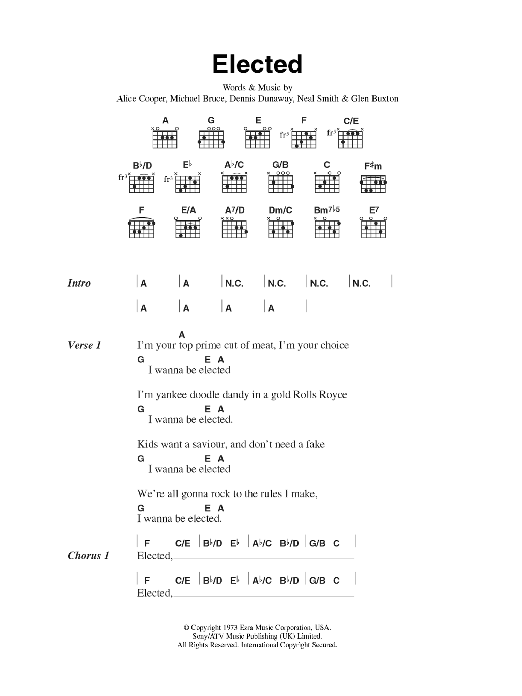 Alice Cooper Elected Sheet Music