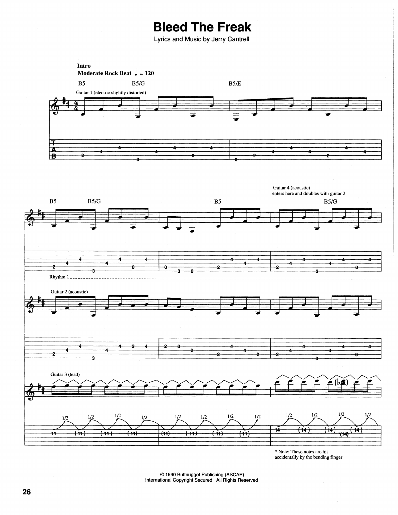 Alice In Chains Bleed The Freak Sheet Music