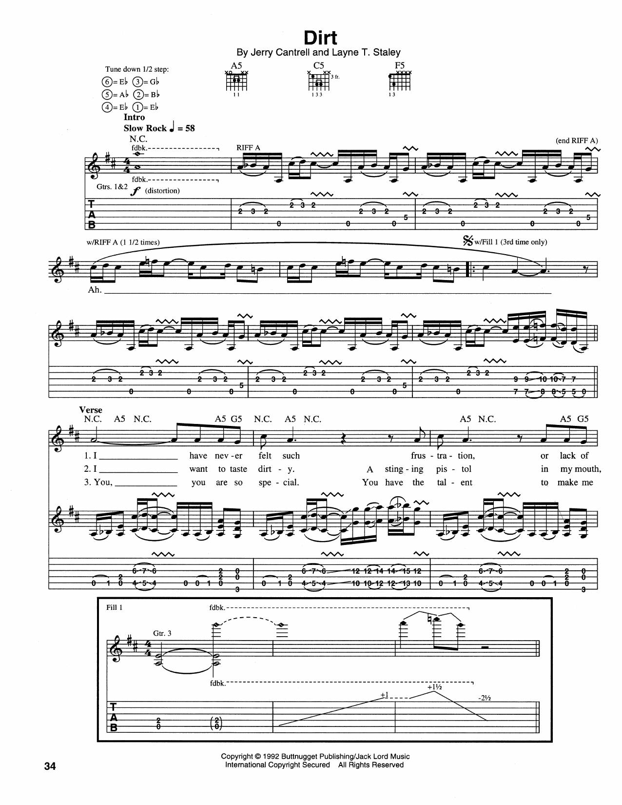 Alice In Chains Dirt Sheet Music