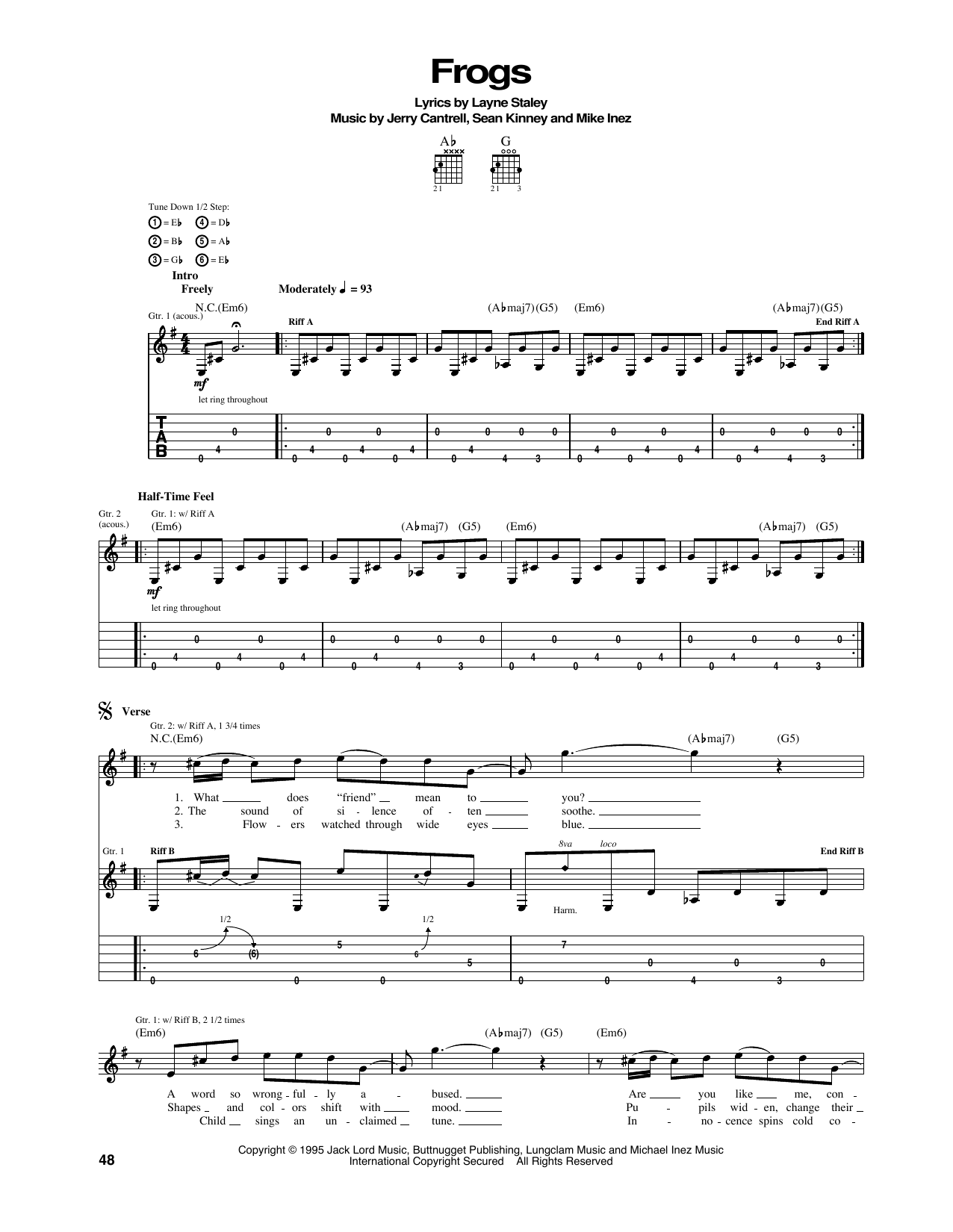 Alice In Chains Frogs Sheet Music