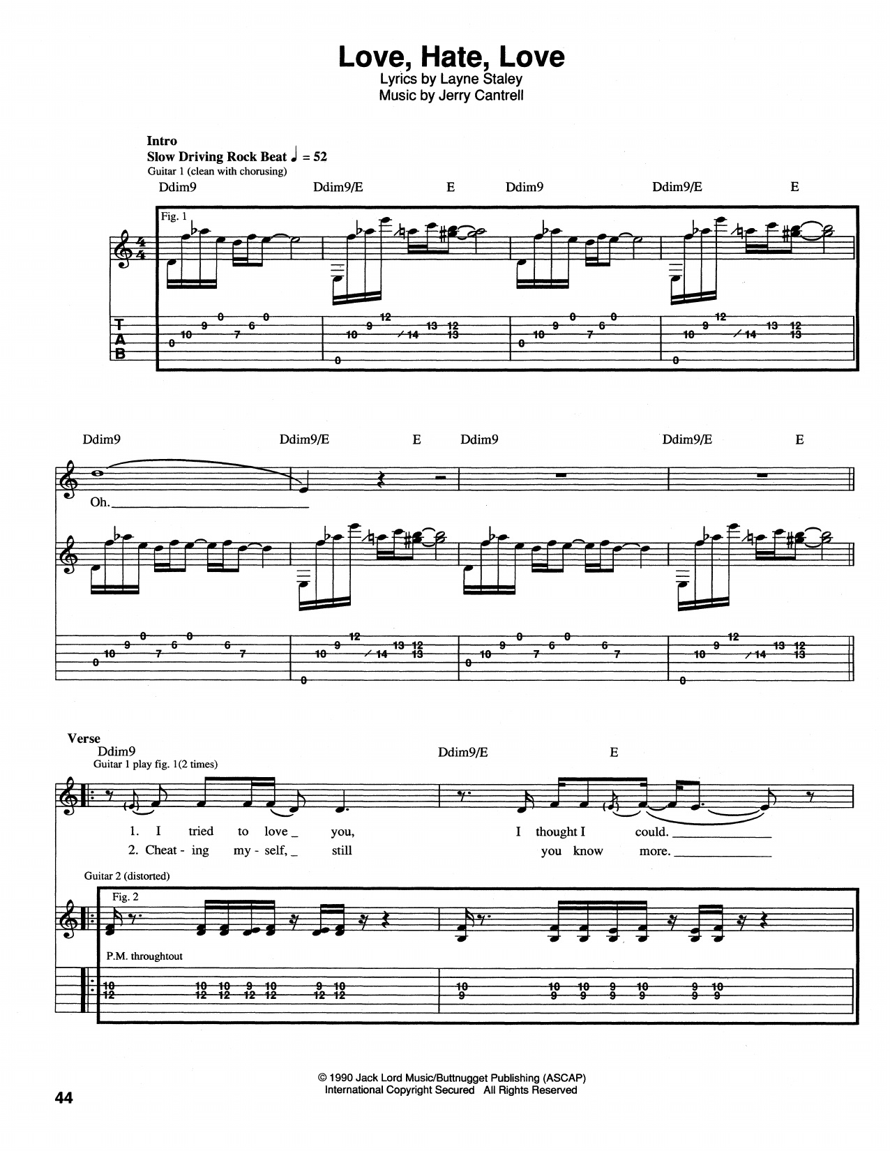 Alice In Chains Love, Hate, Love Sheet Music