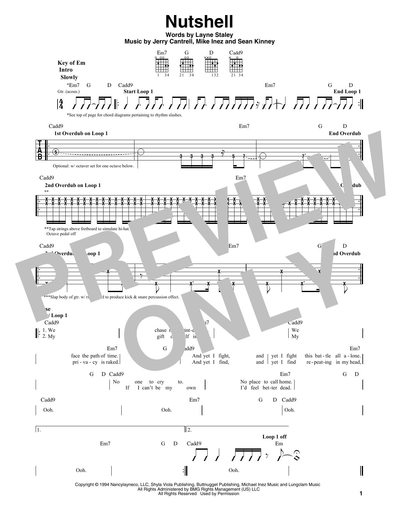 Alice In Chains Nutshell Sheet Music