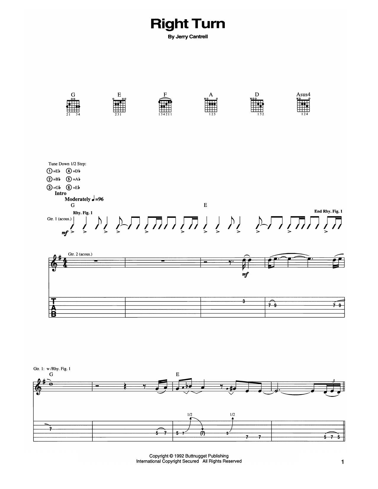 Alice In Chains Right Turn Sheet Music