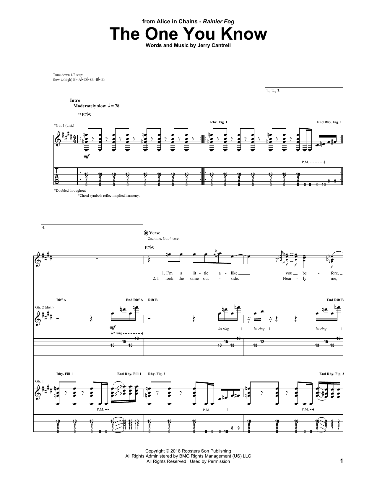 Alice In Chains The One You Know Sheet Music