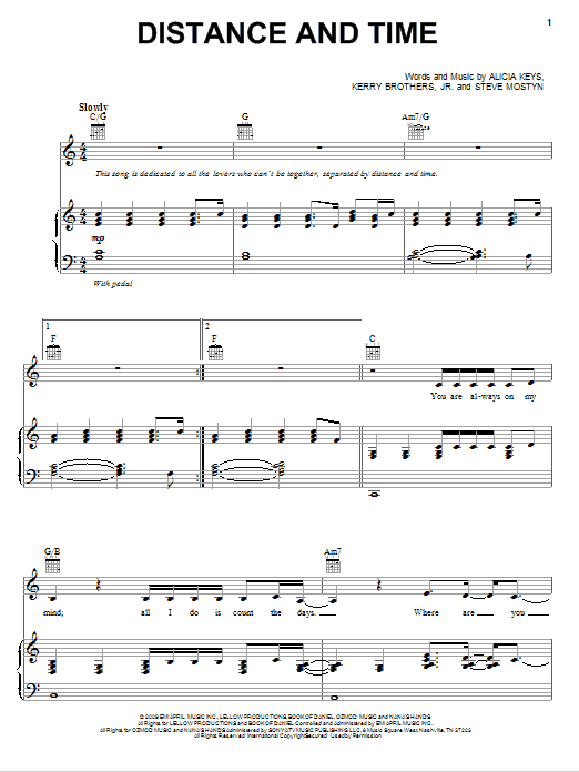 Alicia Keys Distance And Time Sheet Music