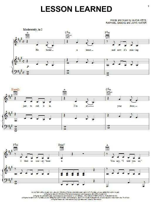 Alicia Keys Lesson Learned Sheet Music