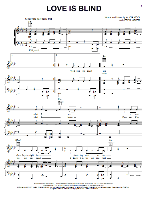 Alicia Keys Love Is Blind Sheet Music