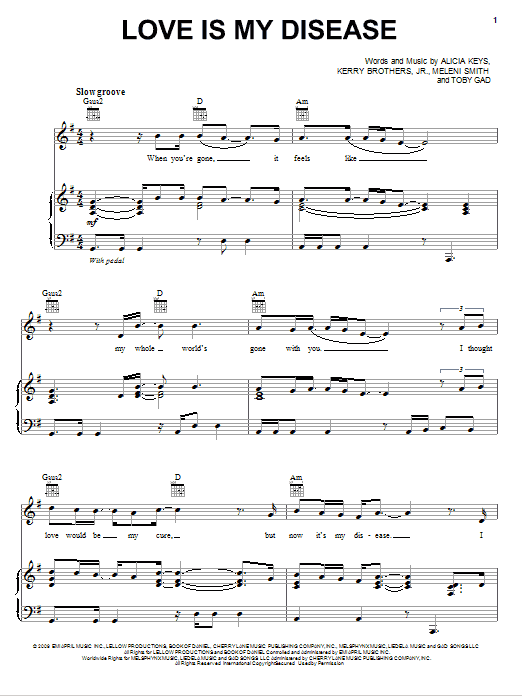 Alicia Keys Love Is My Disease Sheet Music