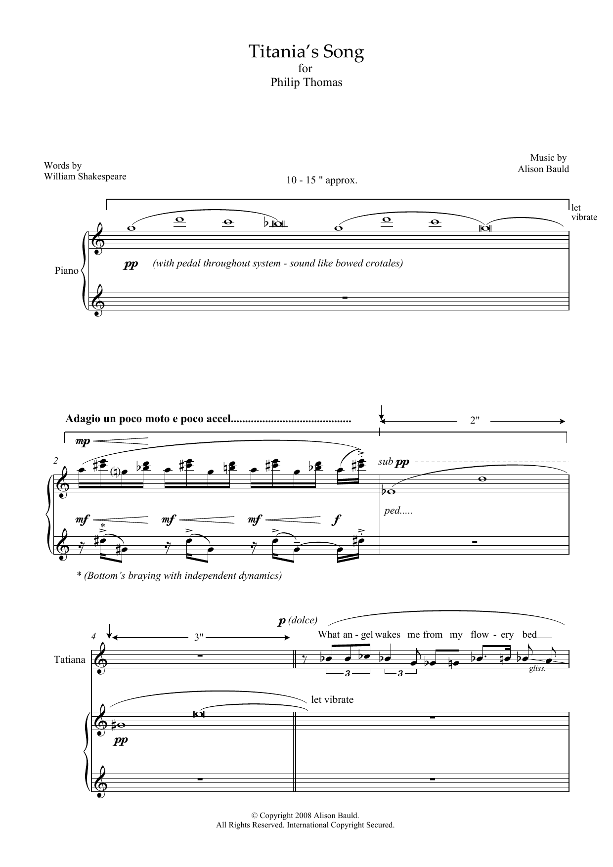 Alison Bauld Titania's Song (for soprano and piano) Sheet Music