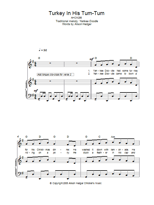 Alison Hedger Turkey In His Tum-Tum Sheet Music