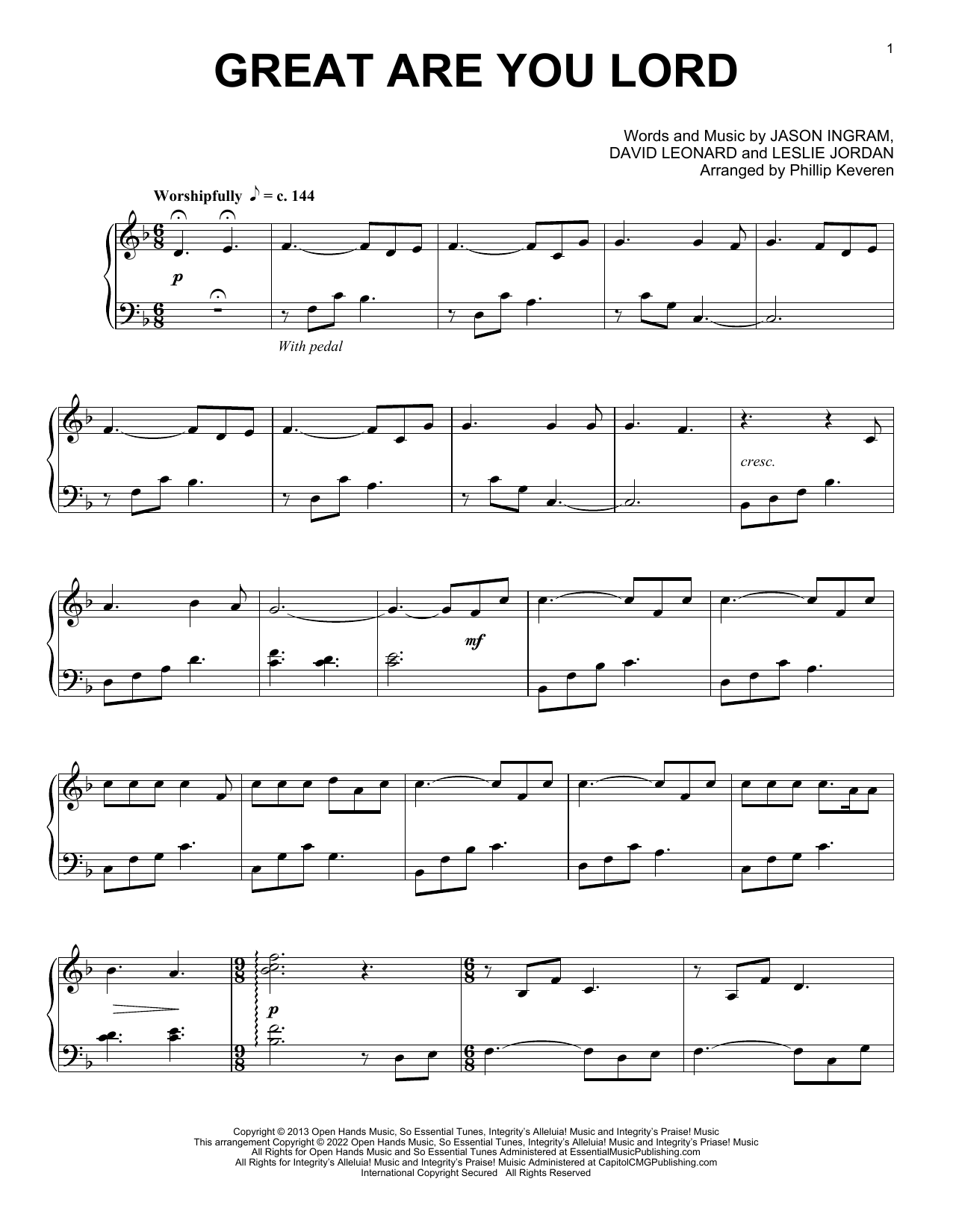 All Sons & Daughters Great Are You Lord (arr. Phillip Keveren) Sheet Music