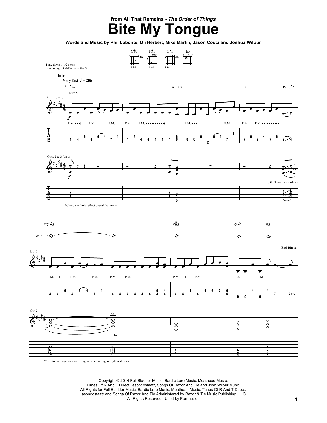 All That Remains Bite My Tongue Sheet Music