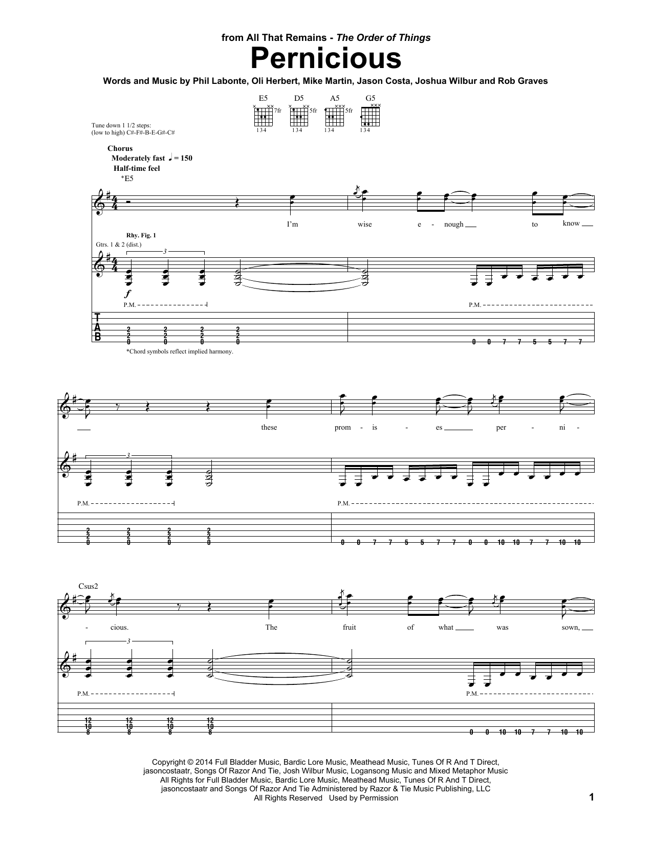 All That Remains Pernicious Sheet Music