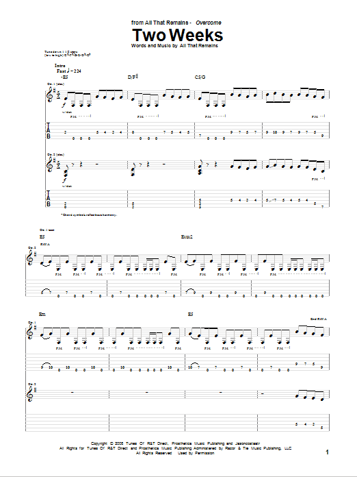 All That Remains Two Weeks Sheet Music