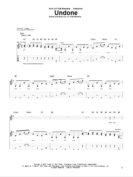 All That Remains Undone Sheet Music