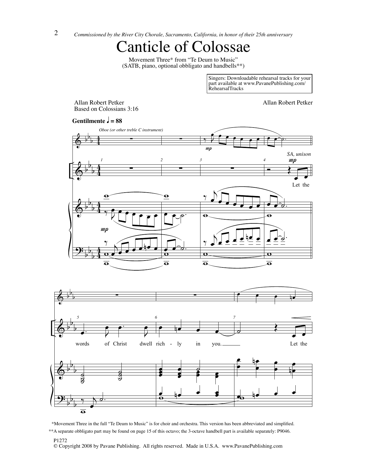 Allan Robert Petker Canticle Of Colossae Sheet Music