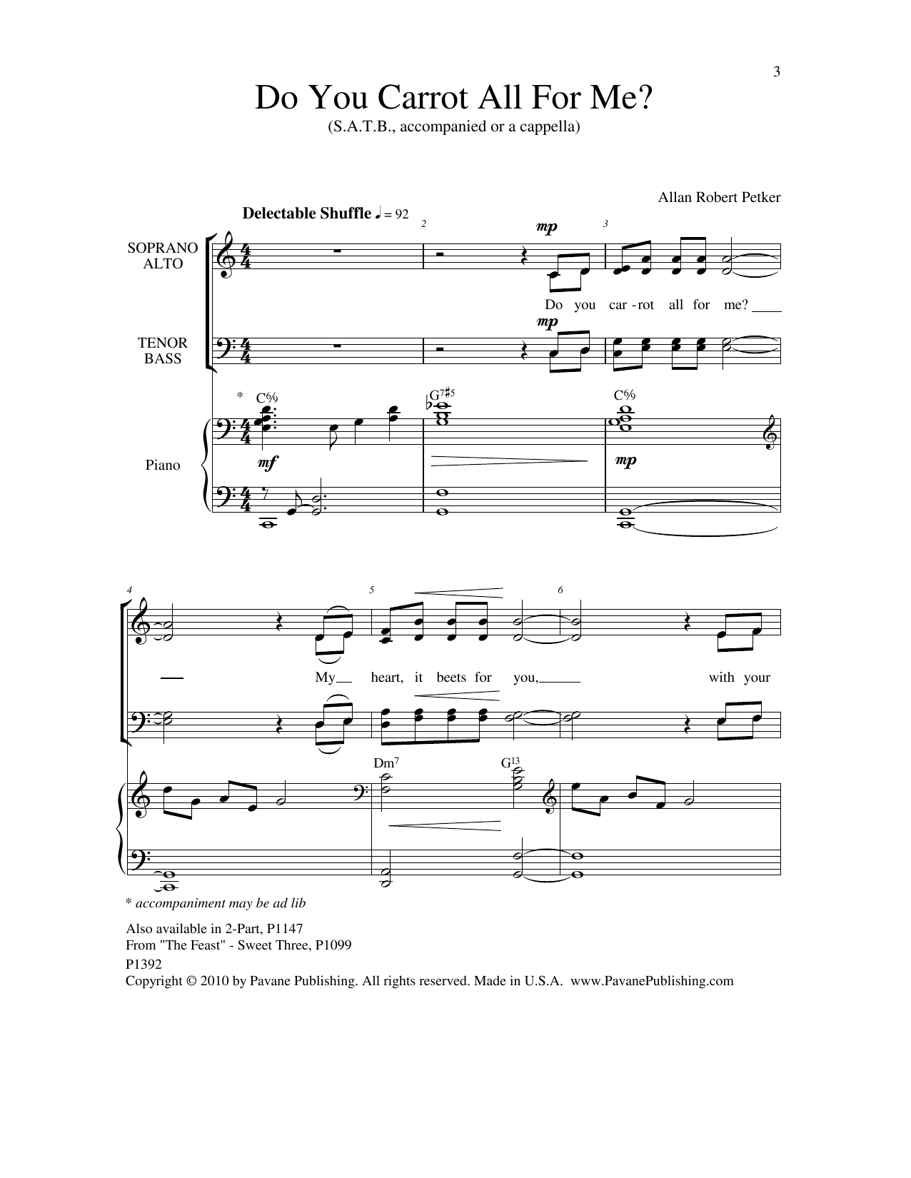 Allan Robert Petker Do You Carrot All For Me Sheet Music