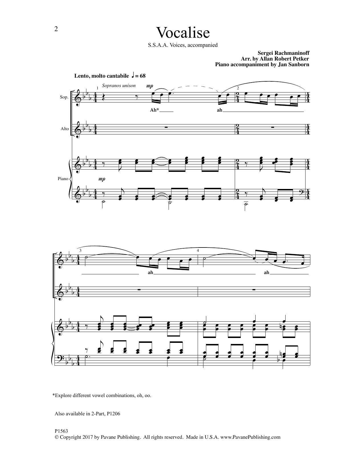 Allan Robert Petker Vocalise Sheet Music