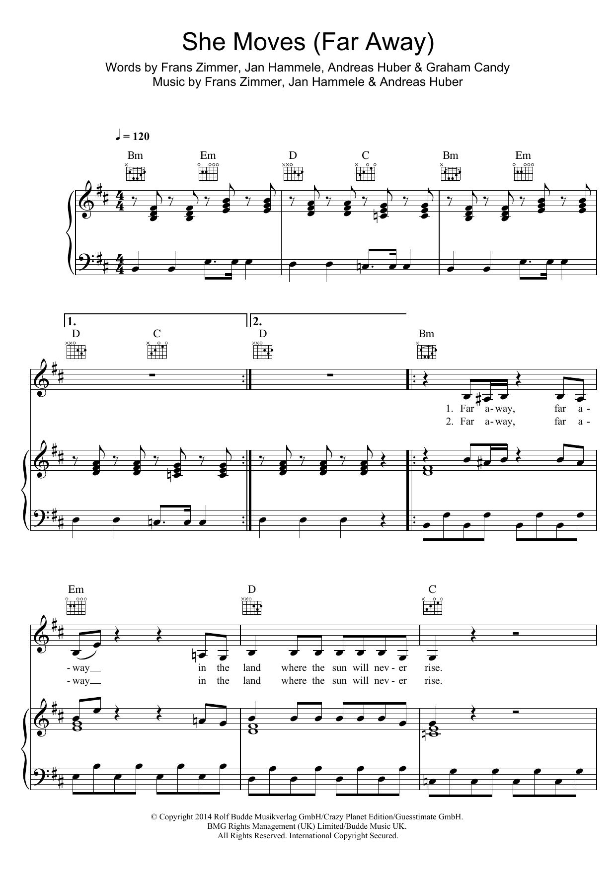 Alle Farben She Moves (Far Away) Sheet Music