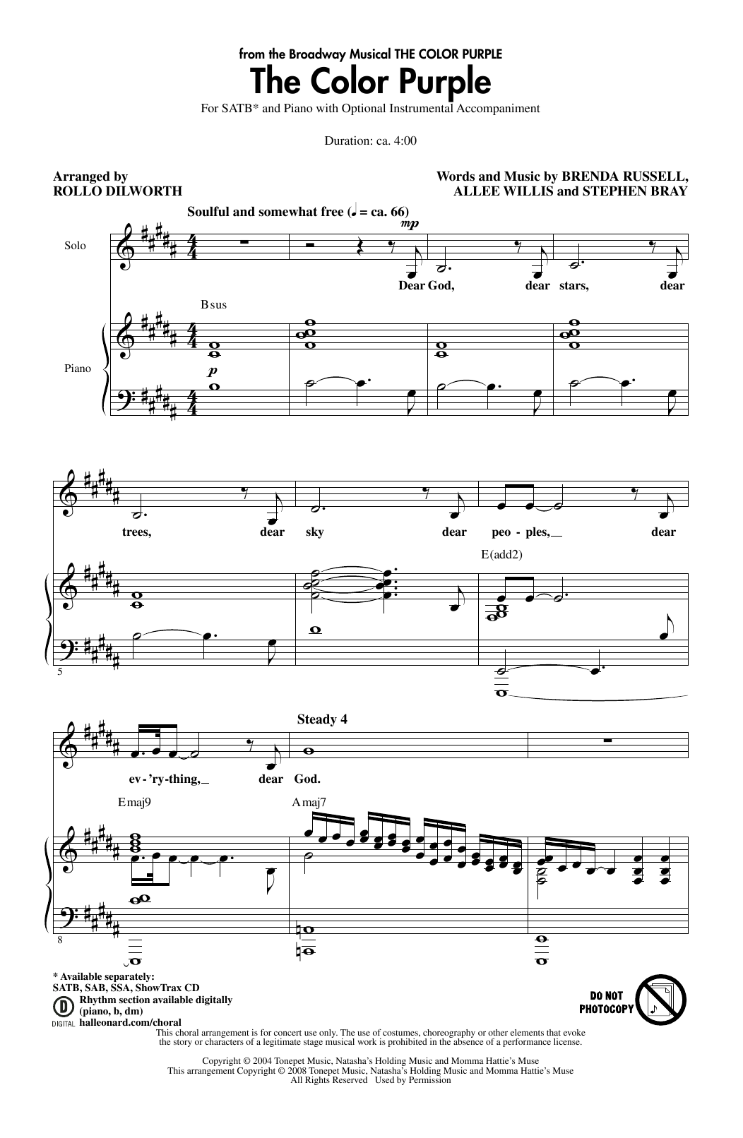 Allee Willis The Color Purple (arr. Rollo Dilworth) Sheet Music