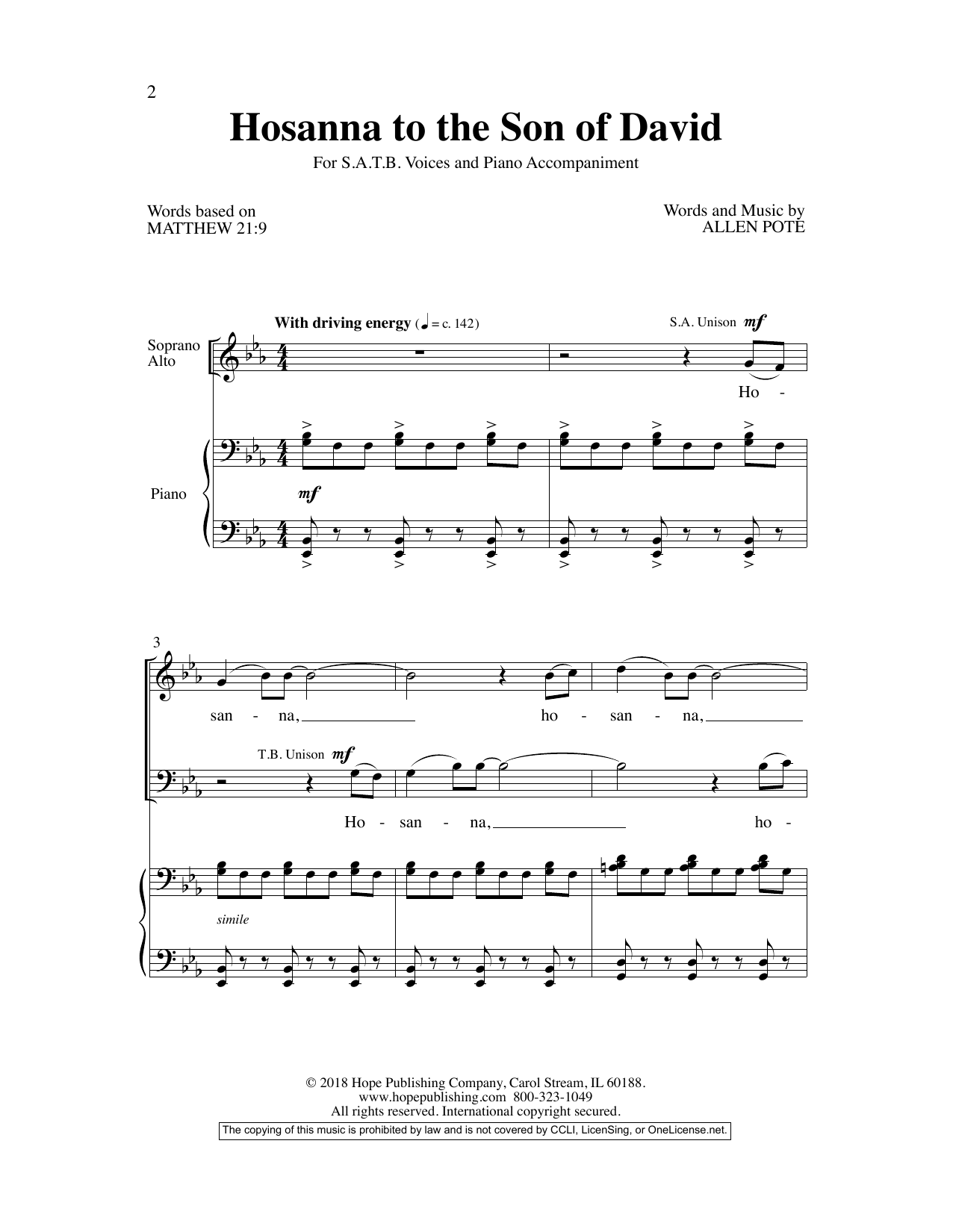 Allen Pote Hosanna To The Son Of David Sheet Music