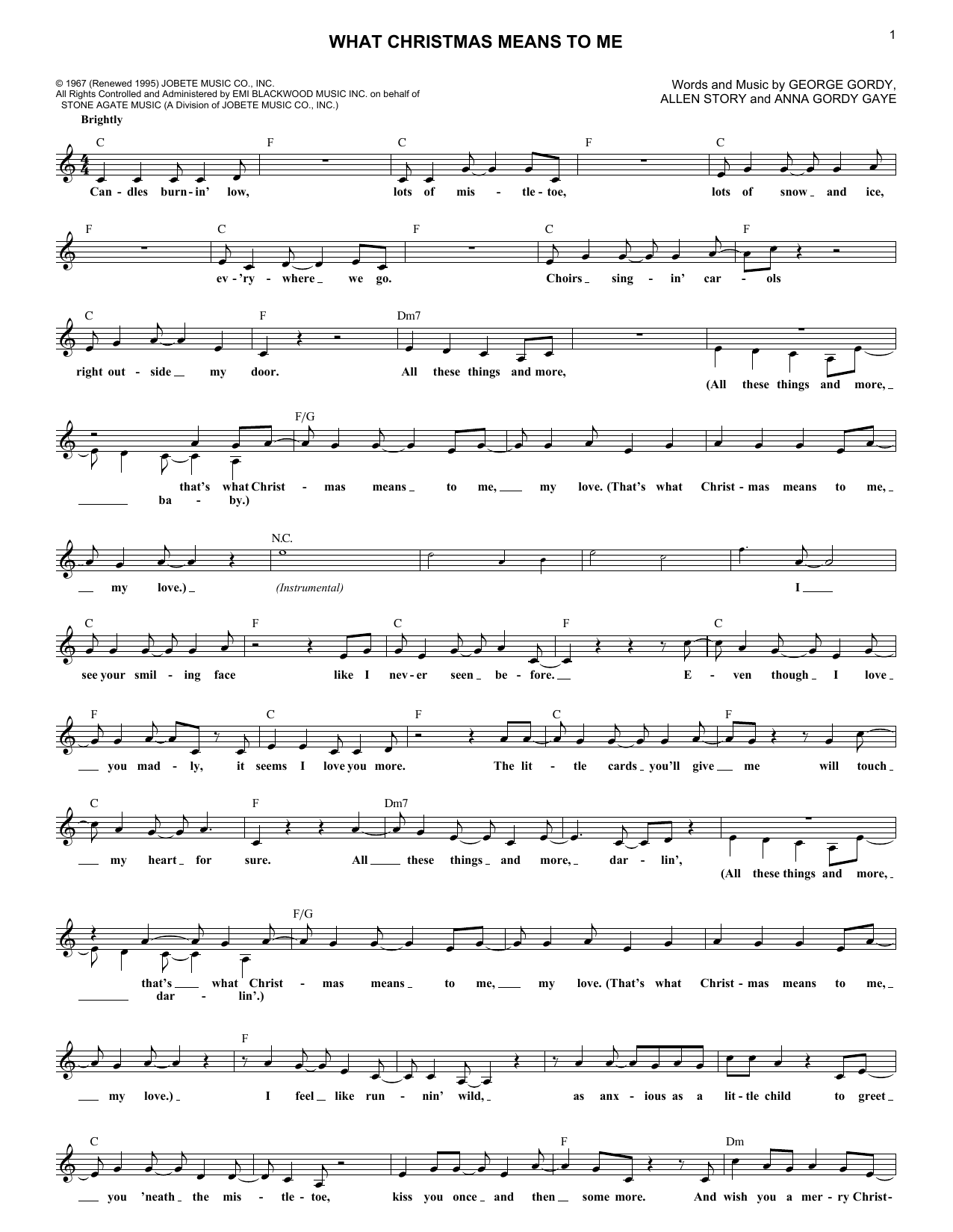 Allen Story What Christmas Means To Me Sheet Music