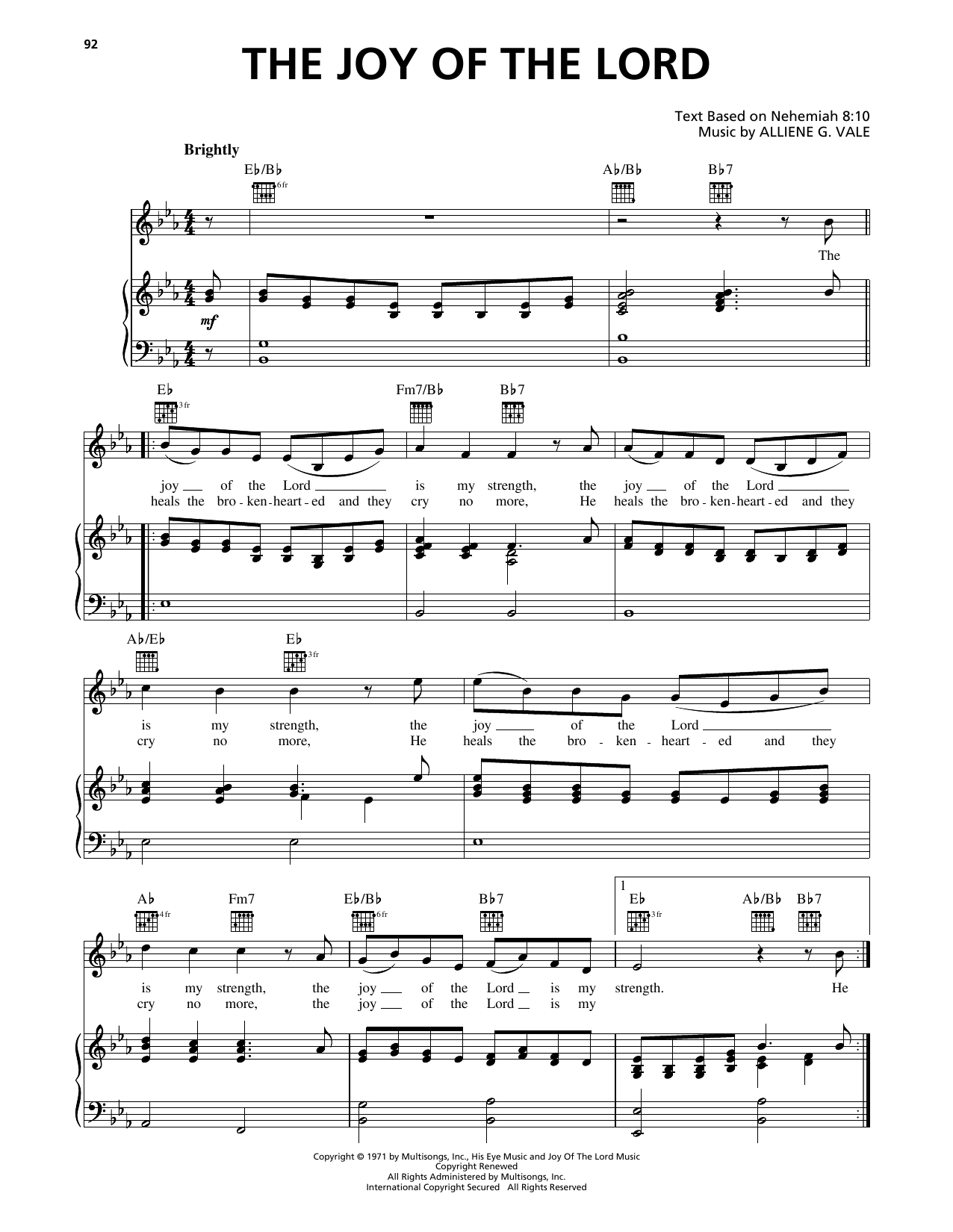 Alliene Vale Joy Of The Lord Sheet Music