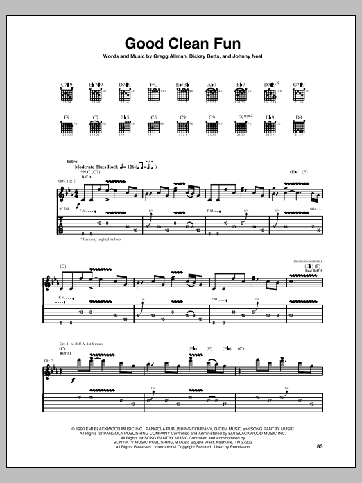 Allman Brothers Band Good Clean Fun Sheet Music