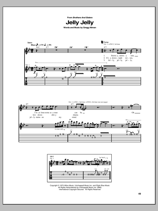 Allman Brothers Band Jelly Jelly Sheet Music