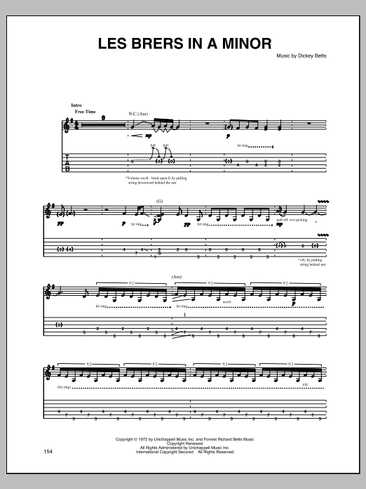 Allman Brothers Band Les Brers In A Minor Sheet Music