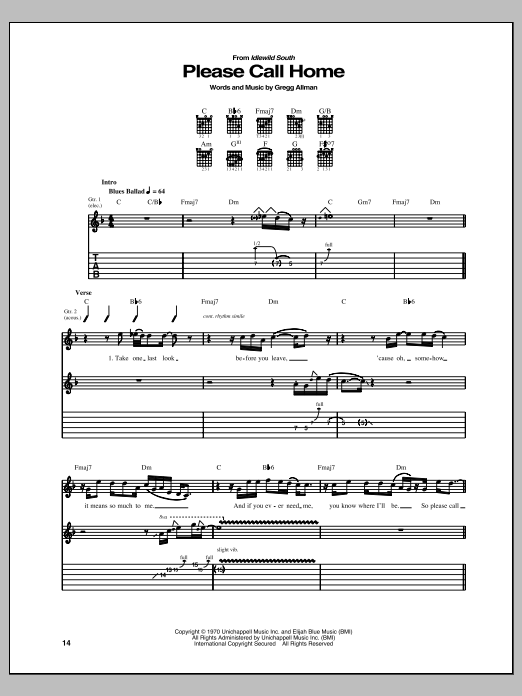 Allman Brothers Band Please Call Home Sheet Music