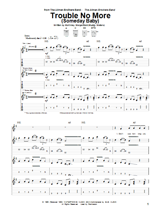 Allman Brothers Band Trouble No More (Someday Baby) Sheet Music