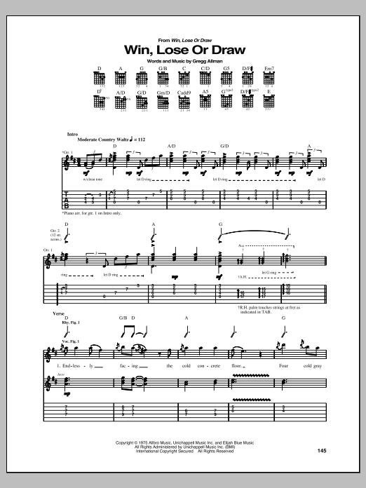Allman Brothers Band Win, Lose Or Draw Sheet Music