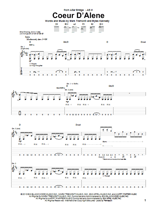Alter Bridge Coeur D'Alene Sheet Music