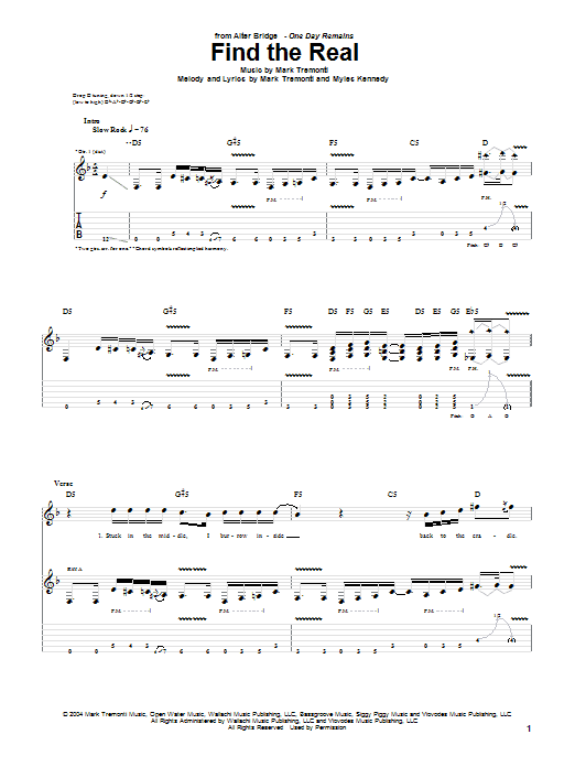 Alter Bridge Find The Real Sheet Music