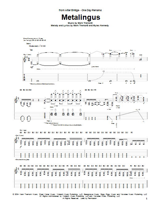 Alter Bridge Metalingus Sheet Music