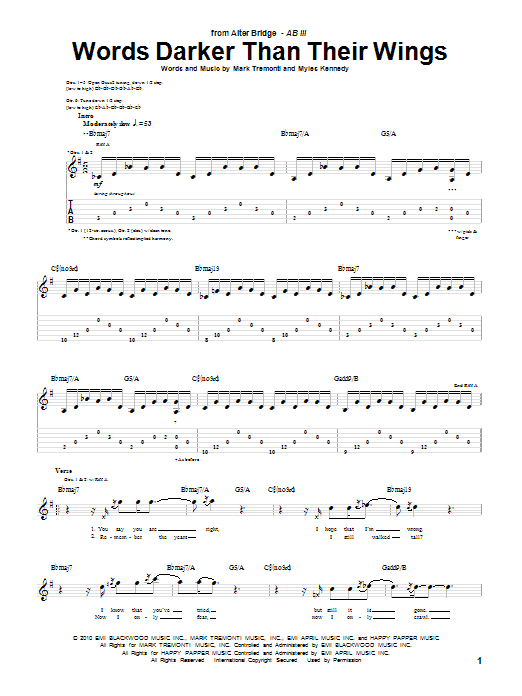 Alter Bridge Words Darker Than Their Wings Sheet Music
