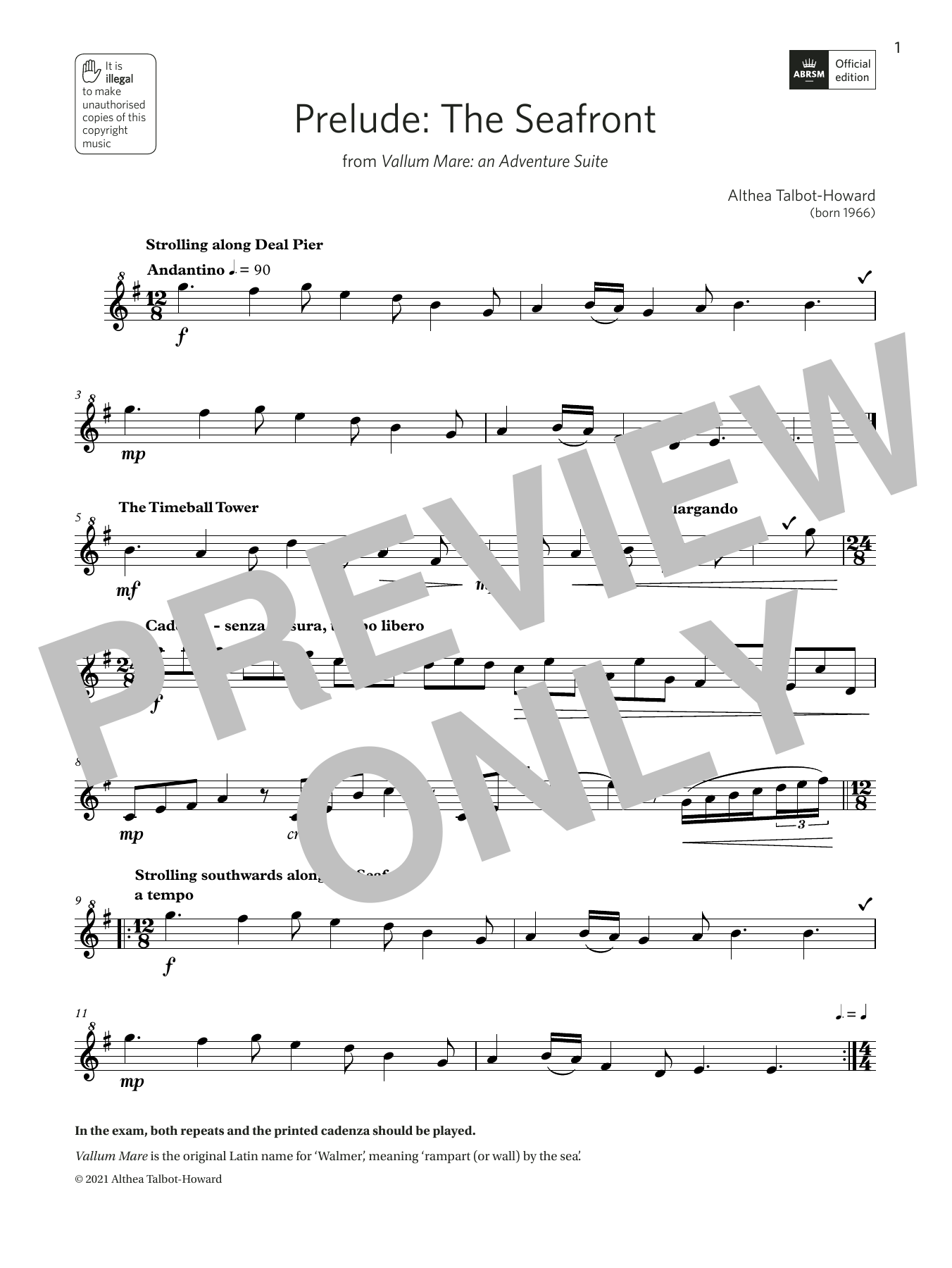 Althea Talbot-Howard Prelude: The Seafront (Grade 5 List B8 from the ABRSM Descant Recorder syllabus Sheet Music